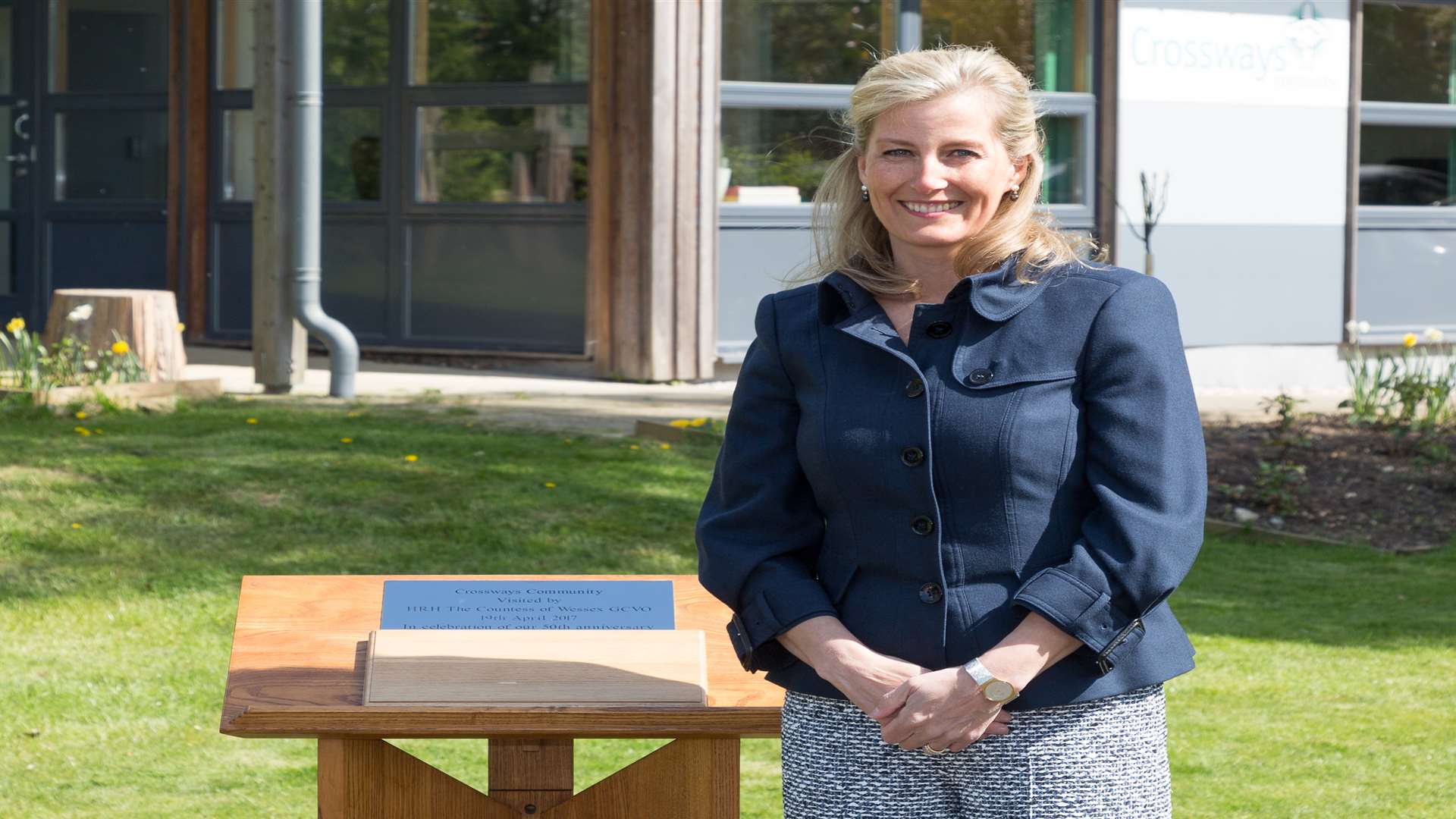Sophie, Countess of Wessex, with the plaque to commemorate her visit. Picture: David Bartholemew