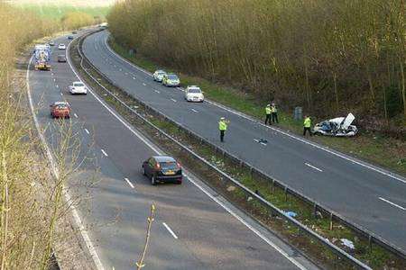 Scene of the fatal crash on the A2 near Canterbury. Picture: @Kent_999s