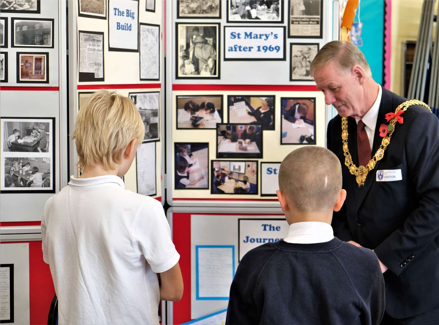 Dover Mayor Gordon Cowan with some of the children during the anniversary celebration. Picture: St Mary's C of E Primary School, Dover