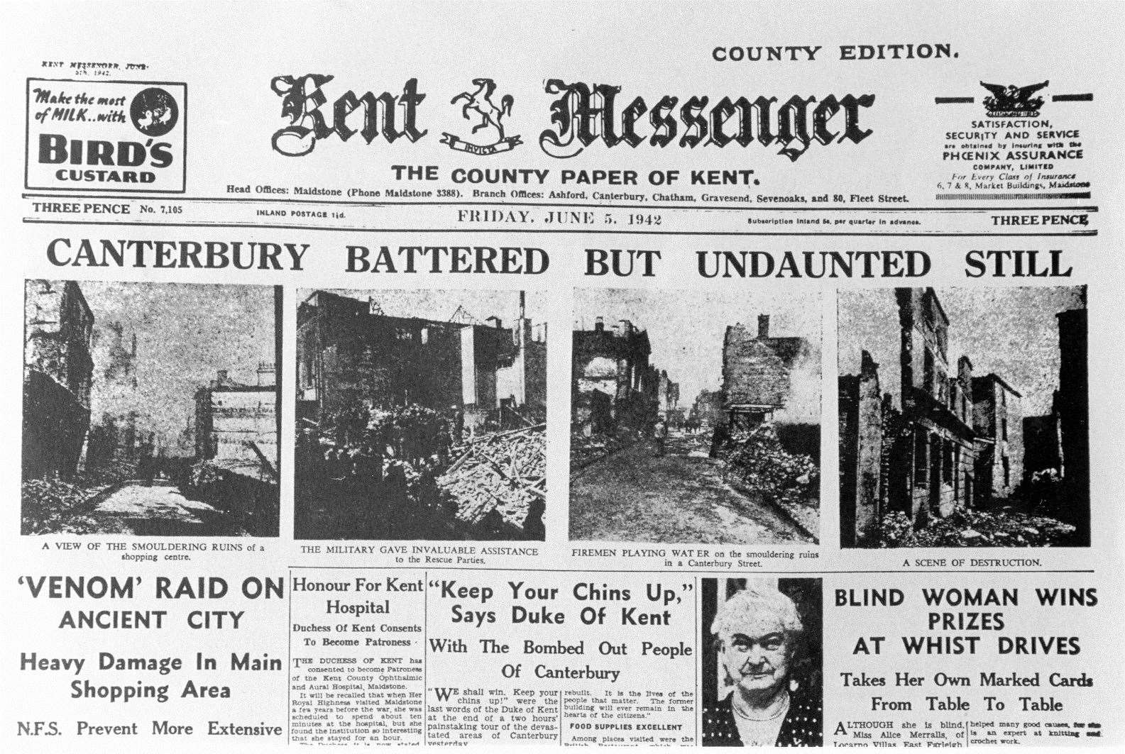 How the Kent Messenger reported the Blitz of Canterbury in June 1942