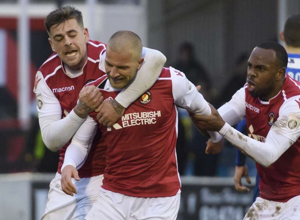 Luke Coulson, centre, says he's never doubted Ebbsfleet's play-off credentials Picture: Andy Payton