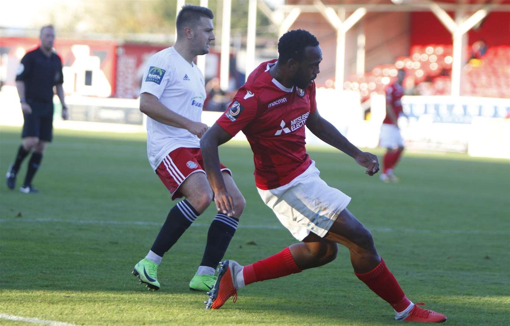 Ebbsfleet's Myles Weston in action during their FA Cup win over Worthing. Picture: Andy Jones