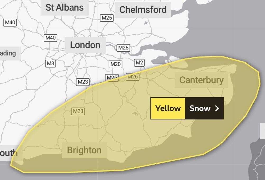 The Met Office has issued a yellow weather warning for snow in Kent