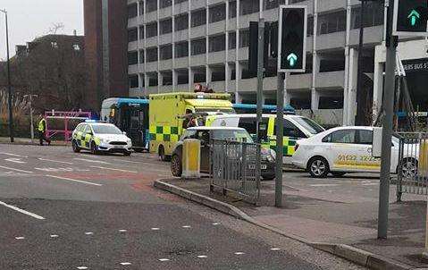Passengers have been treated after a bus crashed this afternoon. Photo: Danny Tiplady