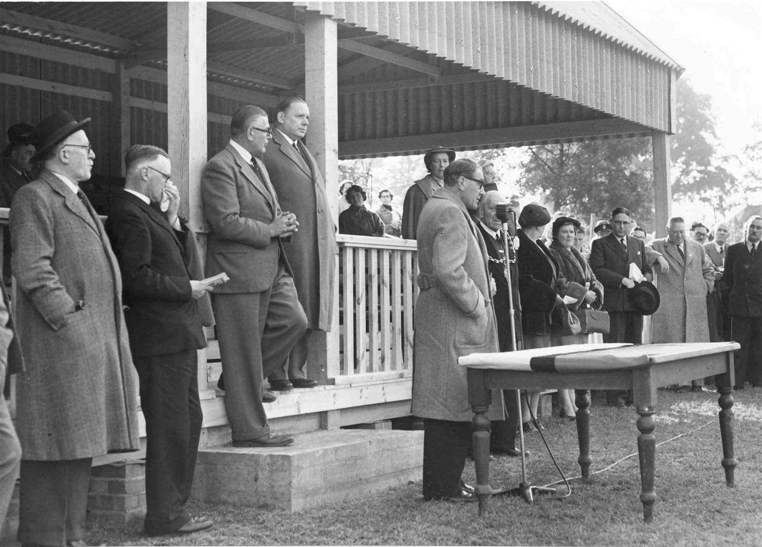 Arthur Marshall, president of the Rugby Union, opens the new stand at The Mote ground in 1957. Image from 'Images of Maidstone'