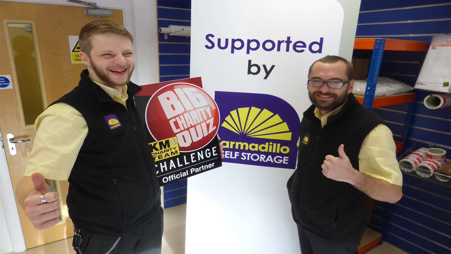 Dan Brambling-Wells and Will Divers of Armadillo Self Storage which is supporting the KM Big Charity Quiz.