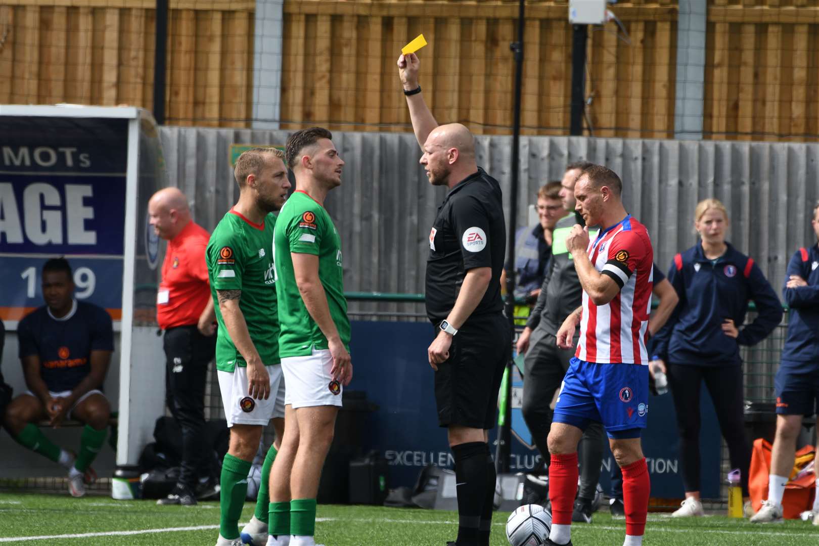 Ebbsfleet's Jack Paxman collects a yellow card in the first half. Picture: Barry Goodwin