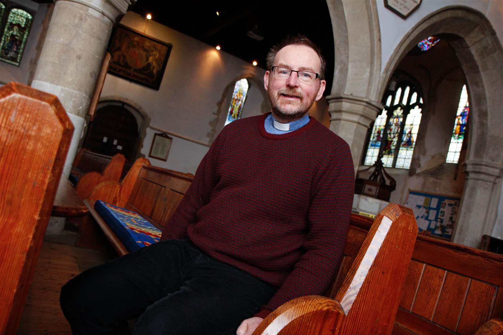 Event: The Abbey is selling off pews to make room for other activitiesLocation: Minster Abbey, Chapel Street, MinsterCaption: Rev Tim Hall with the pewsPictures: Darren Small FM2893993 (3584042)
