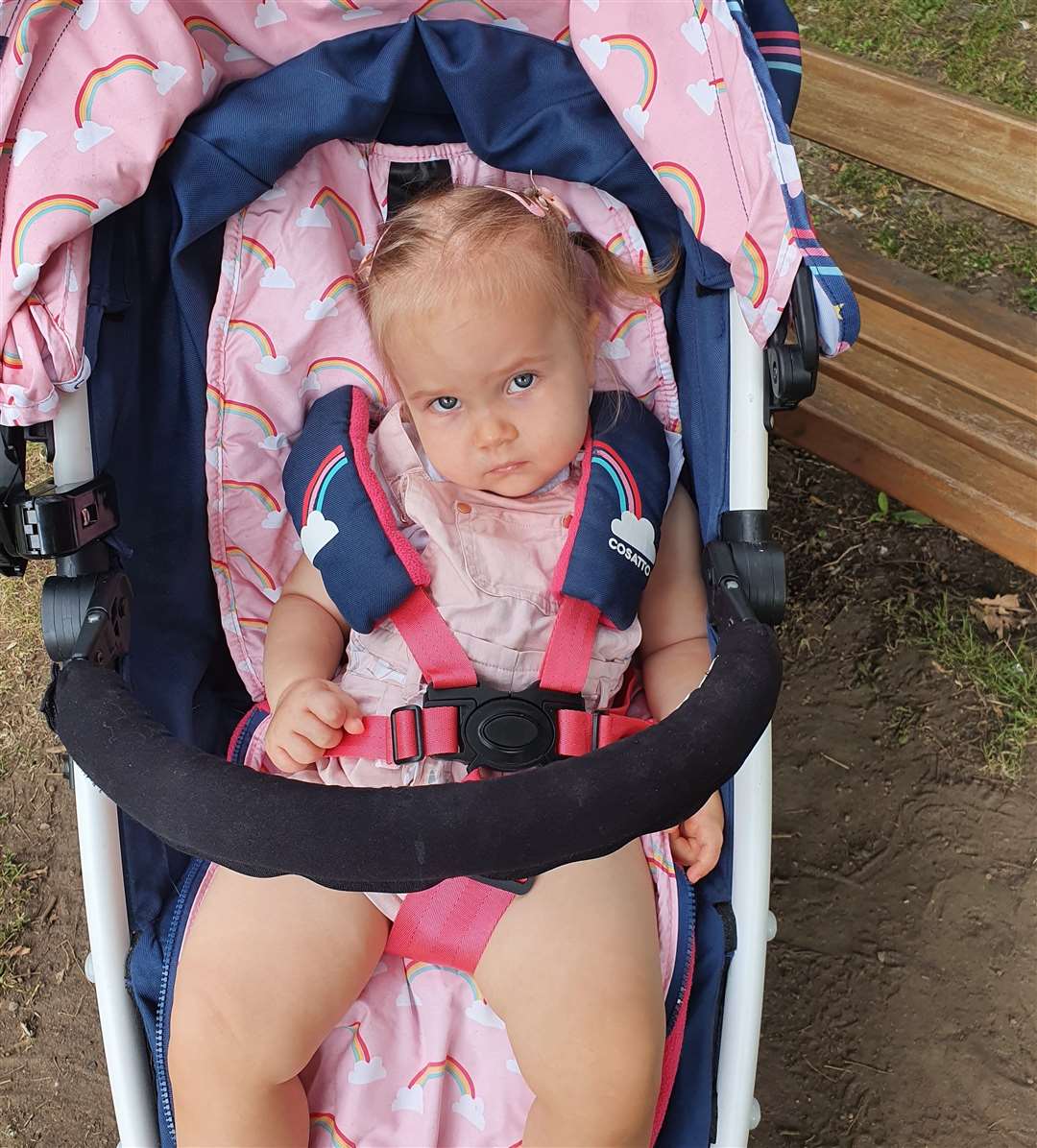 Regular pushchairs are uncomfortable for one-year-old Jennifer