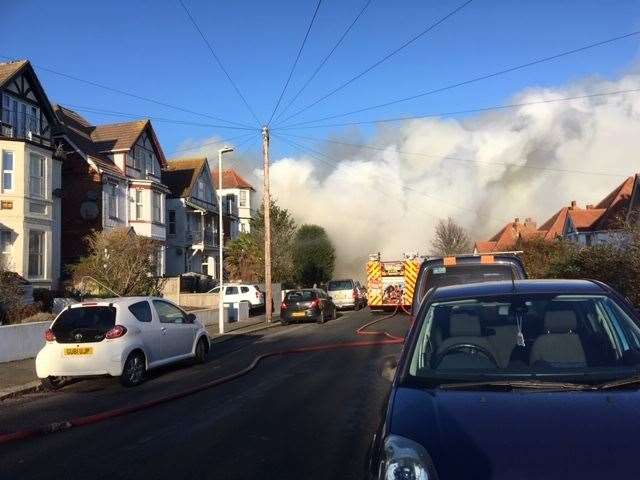 Smoke could be seen billowing across the road and into the sky