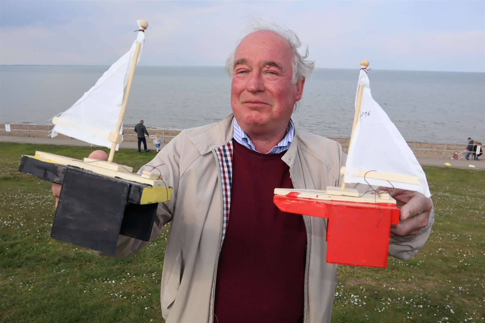 Richard Murr with Tranquil Bird and Scarlet Fantasy at Minster, Sheppey, for the launch of the Freemasons' Great East Kent Boat Race