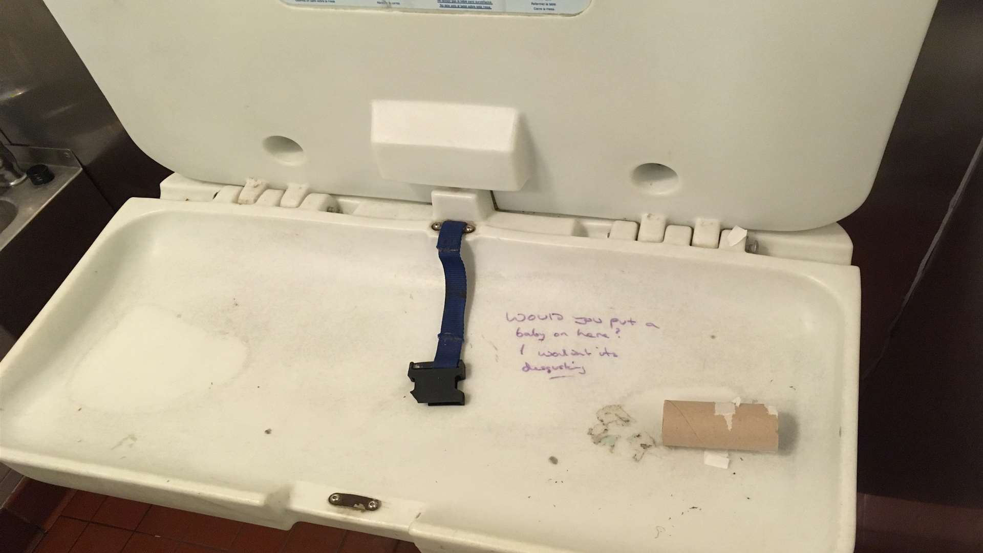 A mother said the baby changing table at King Street public toilets was covered in grime