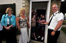 Kate Morris, SEESA, Tina Miles, Amicus, and Chief Inspector Tony Henley, Borough Commander for Swale, reopen the house.