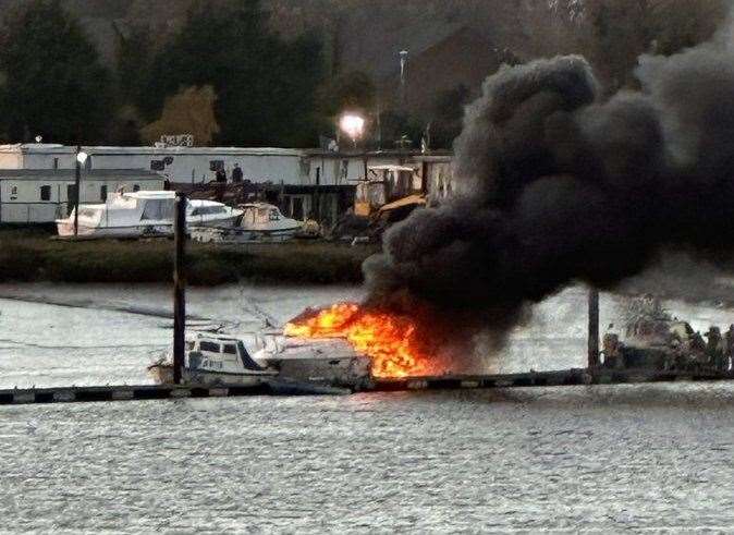 Boat fire on River Medway. Picture: Phil Curry