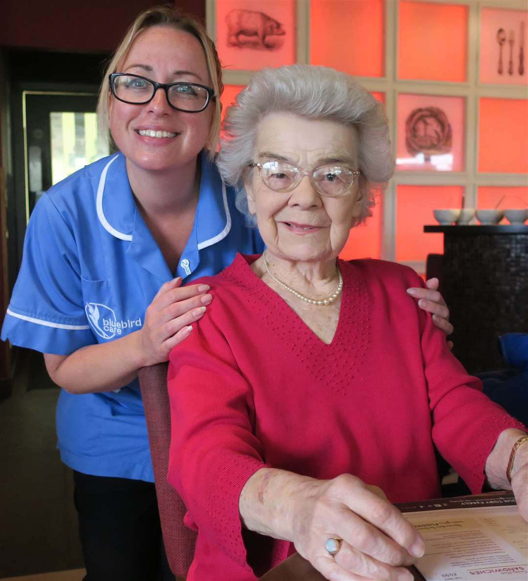 Bluebird Care's Claire Gallier and customer Joan Penney