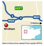 Accident between junctions 2 and 3 of the M20 near Wrotham