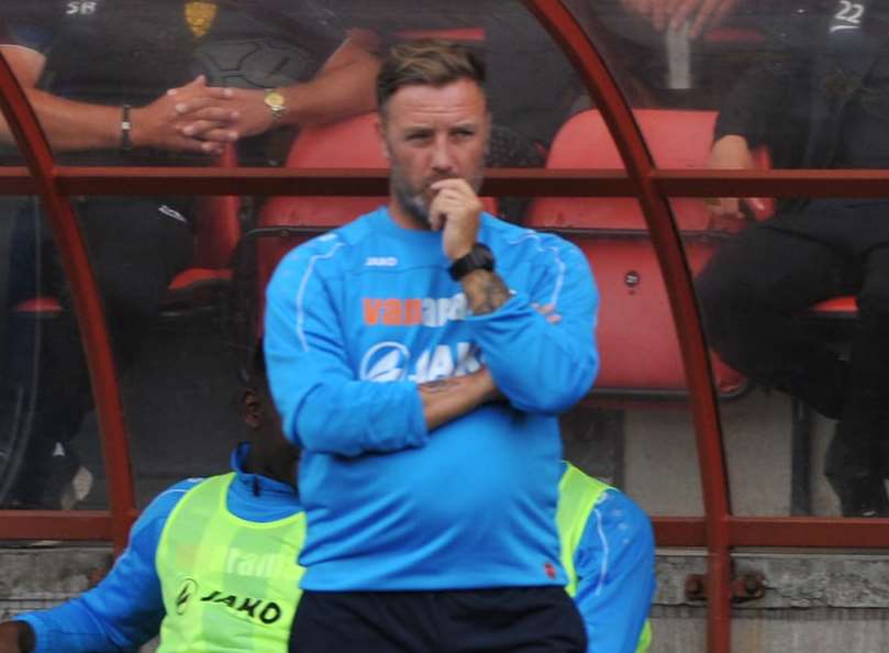 Jay Saunders on the touchline at Brisbane Road Picture: Steve Terrell