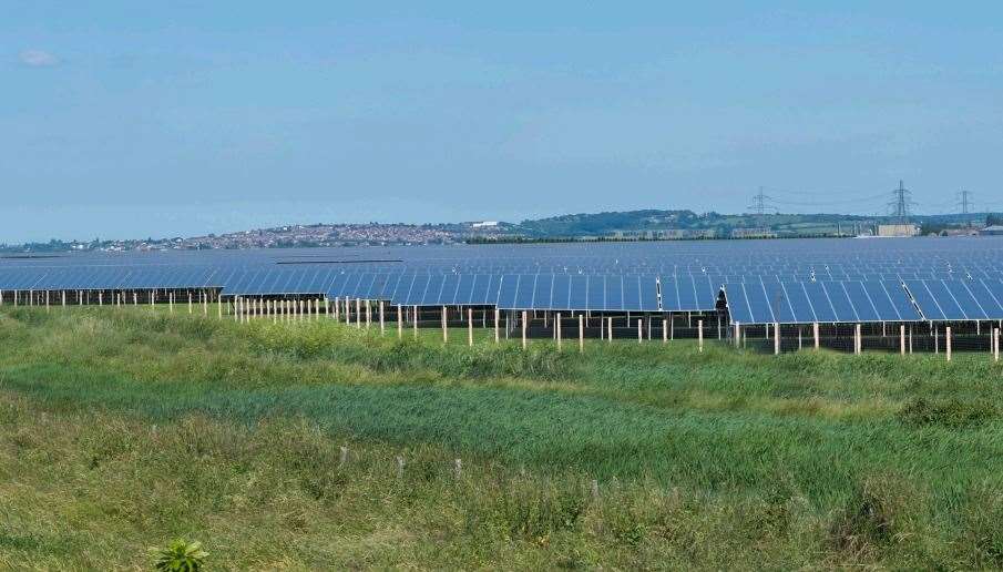 A CGI showing how the solar farm is set to look, with Whitstable in the background