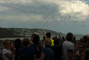 Balloons are released to mark the anniversary of the outbreak of WWI
