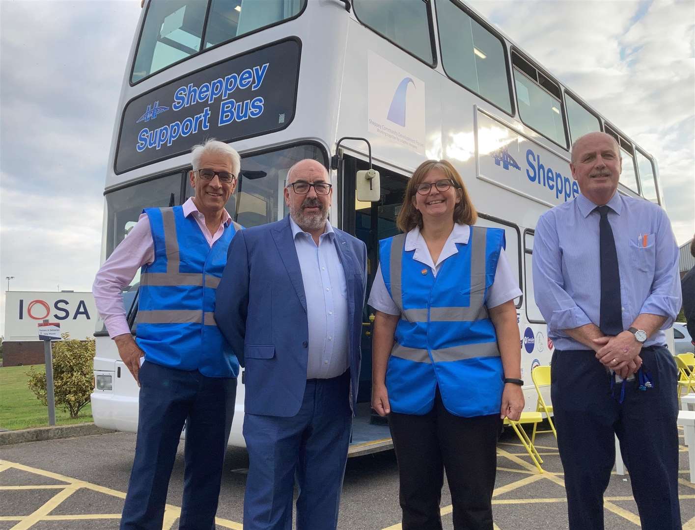 Sheppey Support Bus launch with, from the left, Steve Chalke, Tim Lambkin, Lynne Clifton and Paul Murray at the Minster campus of the Oasis Academy Isle of Sheppey
