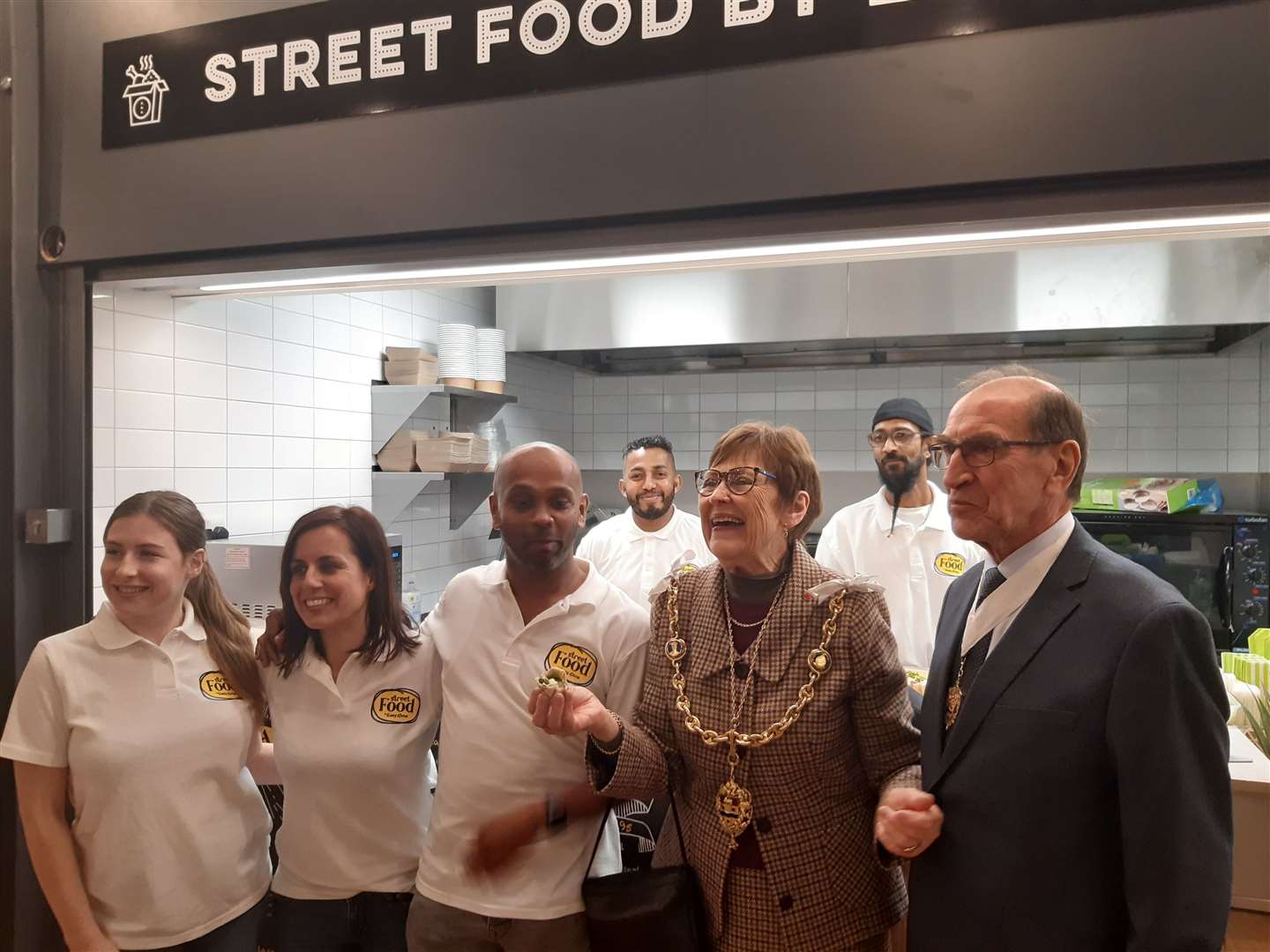 The Mayor Fay Gooch and her consort Peter Gooch visits Street Food by Easydine at the food hall