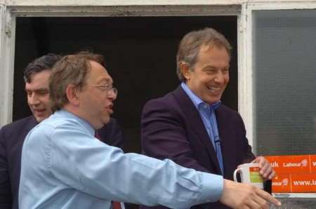 Gordon Brown, Tony Blair and Paul Clark share a joke at Twydall church hall. Picture: STEVE CRISPE