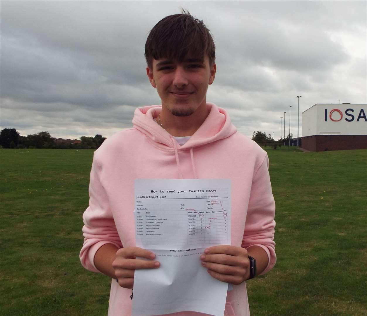 Oasis Isle of Sheppey Academy pupil Ben Dewsall, 16, from Sheerness with his GCSE results