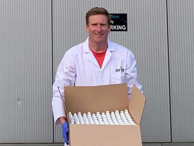 Steven Tiley at Nutracrest where he is helping produce thousands of bottles of hand sanitiser destined for the NHS