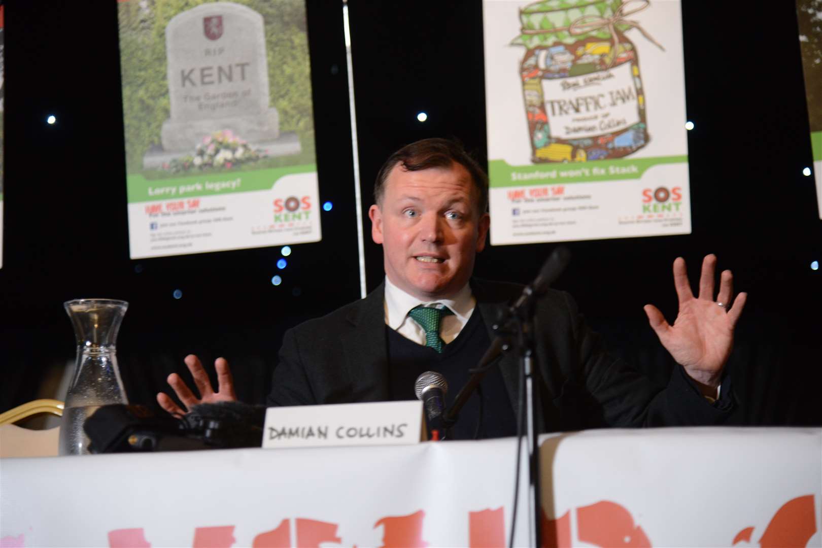 MP Damian Collins answering protesters' questions about the Stanford lorry park. Picture: Gary Browne