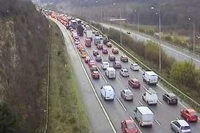 Traffic builds on the M2 after a crash. Picture: Highways Agency