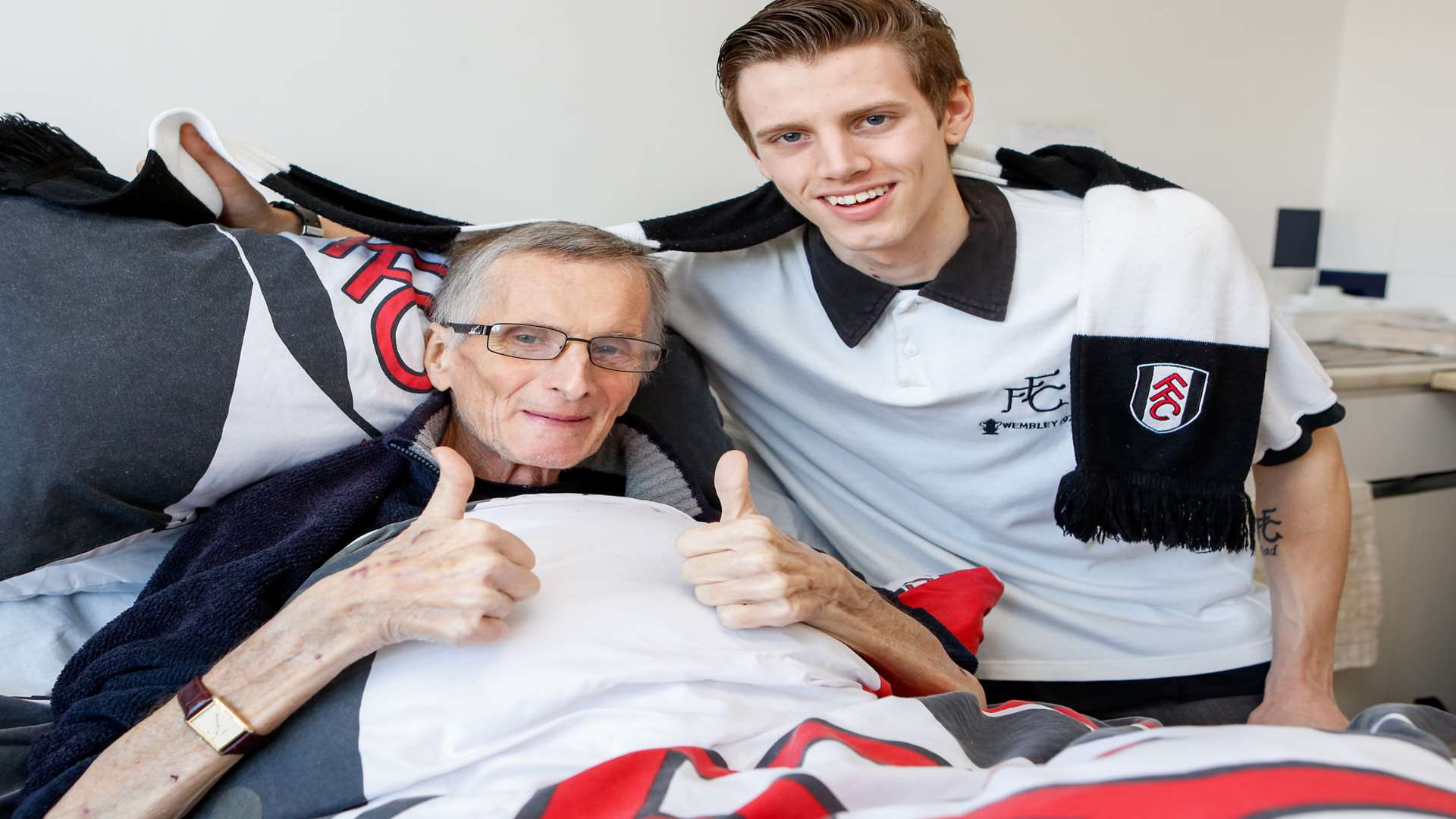 John Pinch who gets his wish to watch his last Fulham game with his son Jonathan Quinlan