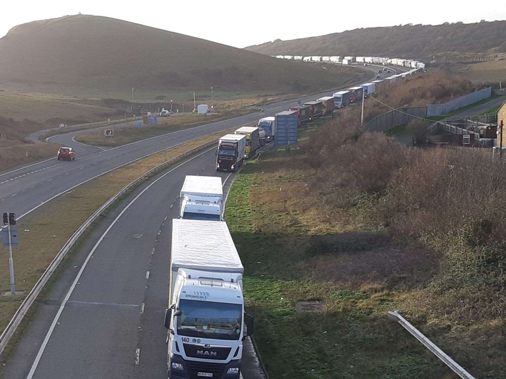 Lorry delays happen for various reasons. This one at Dover, before last month's French border shutdown, was partly due to supply lines affected by coronavirus.