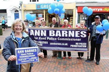 Ann Barnes with her roadshow team publicising her campaign to become the first Kent Commissioner, as an independent candidate on Sittingbourne High Street.