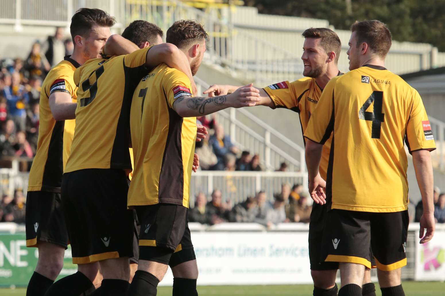 Maidstone players celebrate Jay May's opening goal. Picture: Martin Apps.