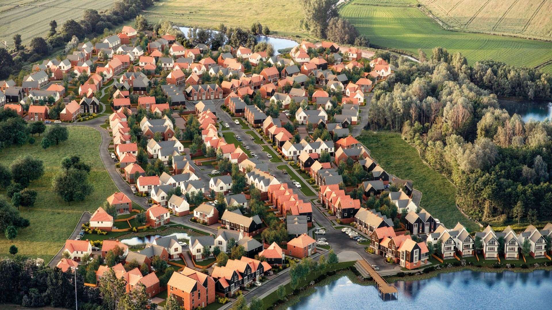 It was feared the Conningbrook Lakes development - seen here in a computer-generated image - would disturb Two Tone's grave