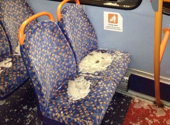 Shards of glass covered seats. Picture: Tara Hodgkins