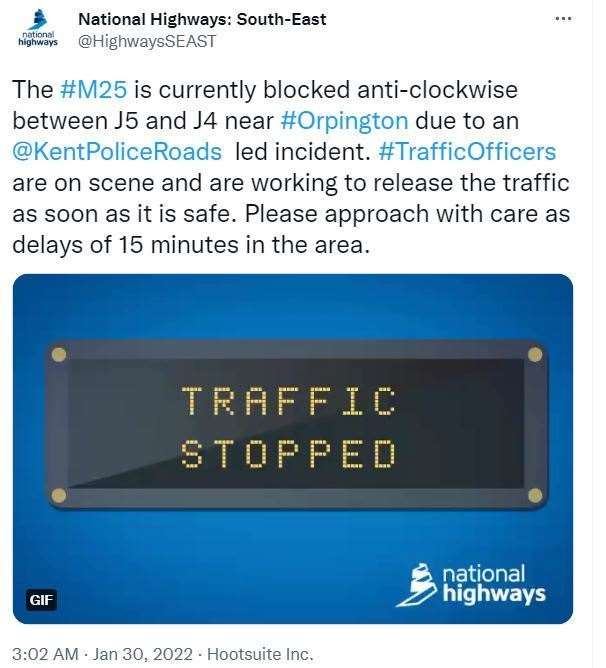 National Highways tweeted about the accident