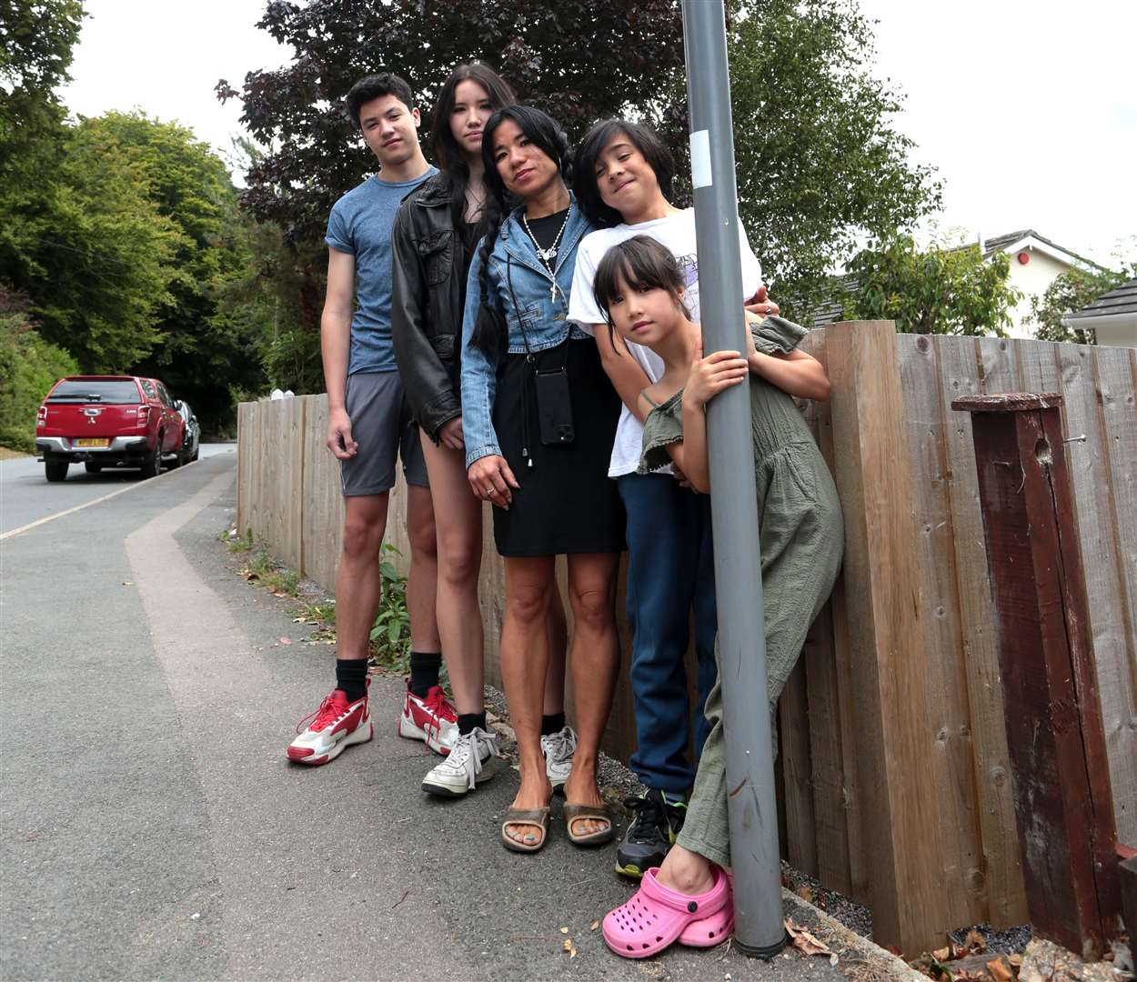 Young protesters at a bus stop in Mill Lane, Shepherdswell.  Photo by Nigel Bowles