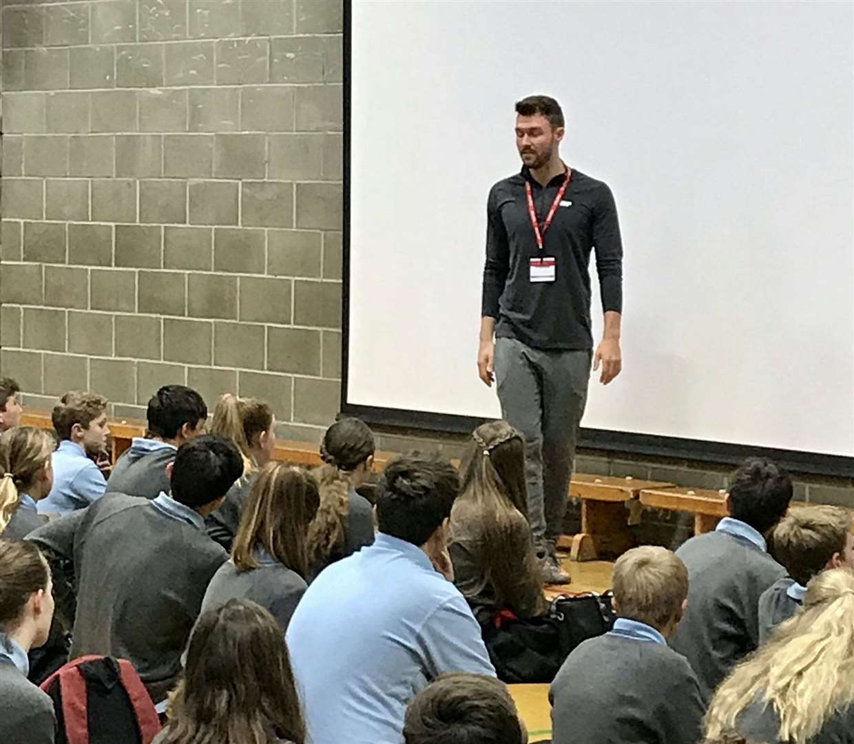 Ricky at a school educating students on healthy eating and fitness. (8141117)