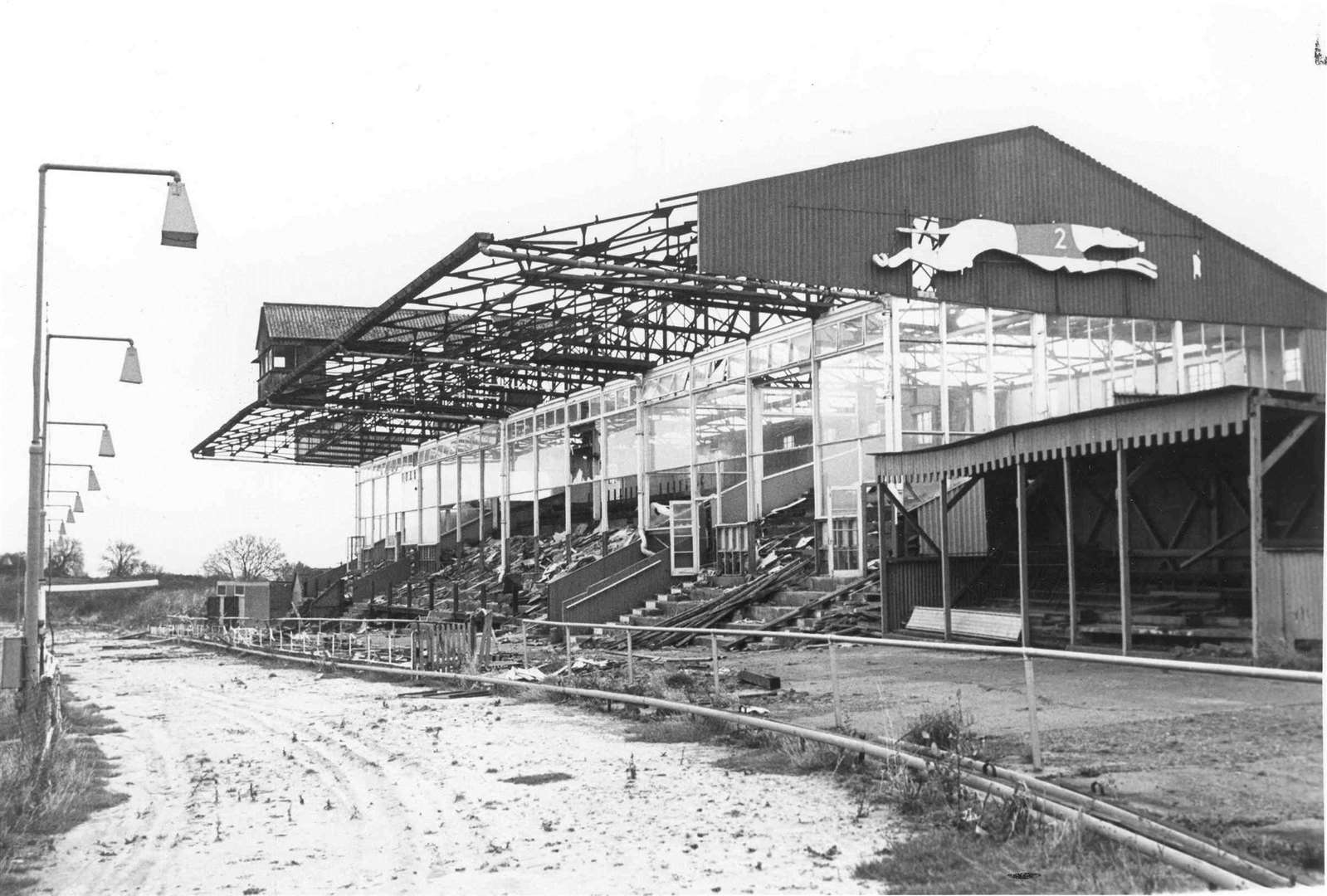 Rochester Greyhound Stadium being taken apart in November 1980