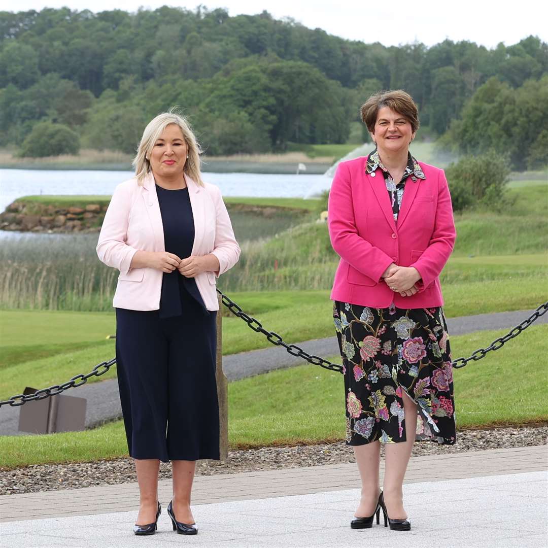 Deputy First Minister Michelle O’Neill and First Minister Arlene Foster (Liam McBurney/PA)