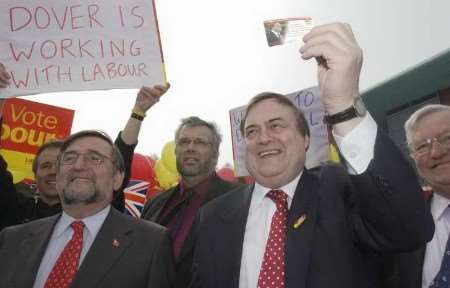 John Prescott in Dover beside local MP Gwyn Prosser, left. Picture: TERRY SCOTT
