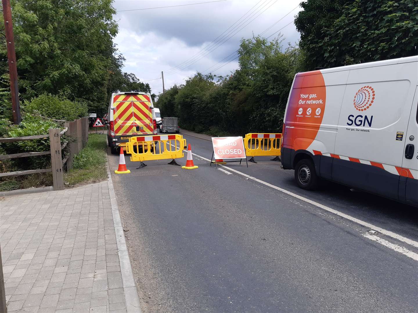 Maidstone Road near Sutton Valence is still closed after a gas main fire