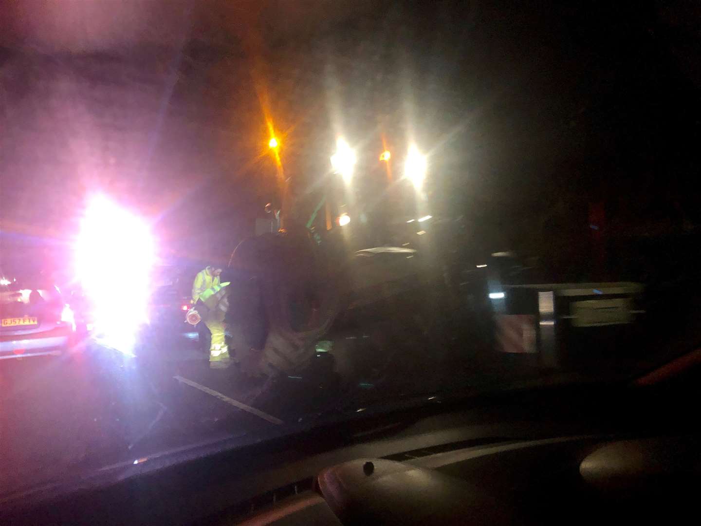 A Vauxhall Astra collided with a tractor on the A28. Picture: Steve Salter.