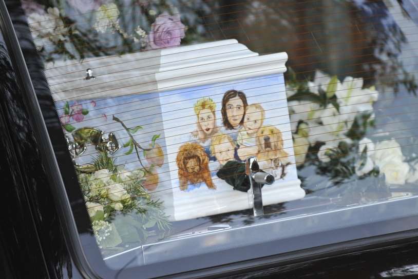 Peaches Geldof's coffin adorned with a picture of her family