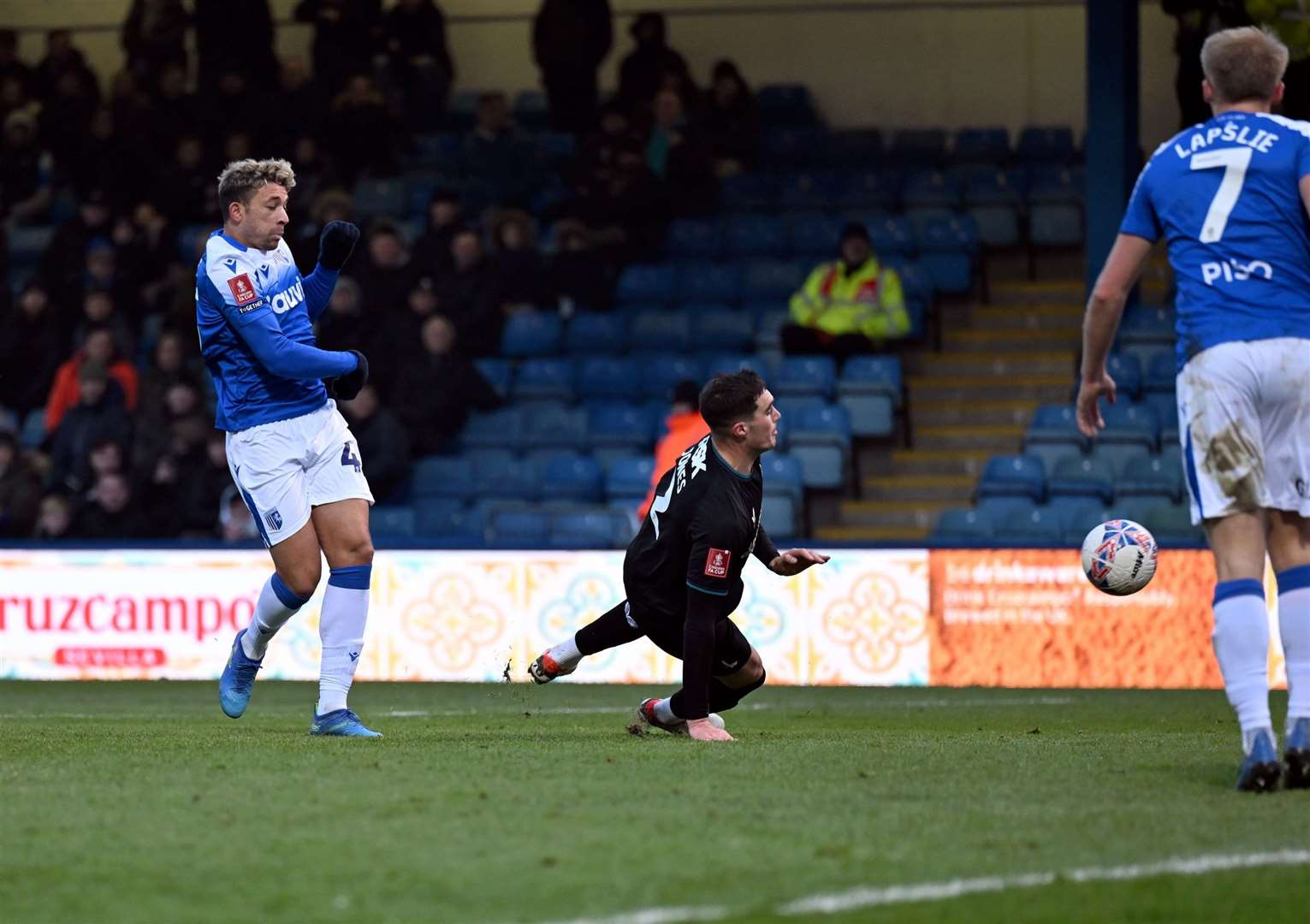 Macauley Bonne fires the Gills in front with a goal past Ashley Maynard-Brewer Picture : Keith Gillard