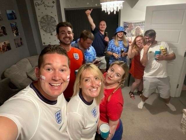 Gary Duffield, from Sittingbourne, with his friends watching the England game