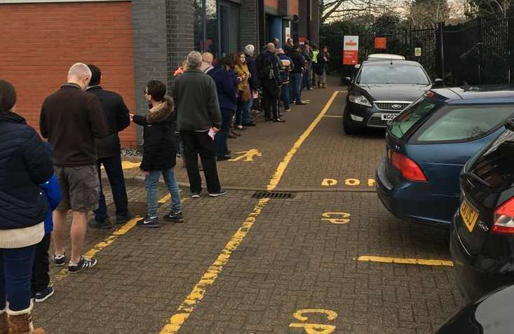 A queue at Snodland's sorting office during previous postal issues, in 2018