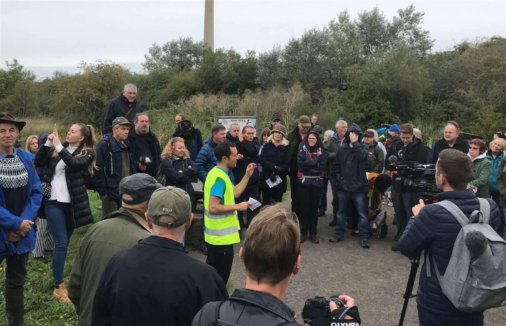 Jamie Robins from Buglife speaking to the crowd at the Swanscombe theme park protest. Picture: Chris Hunter