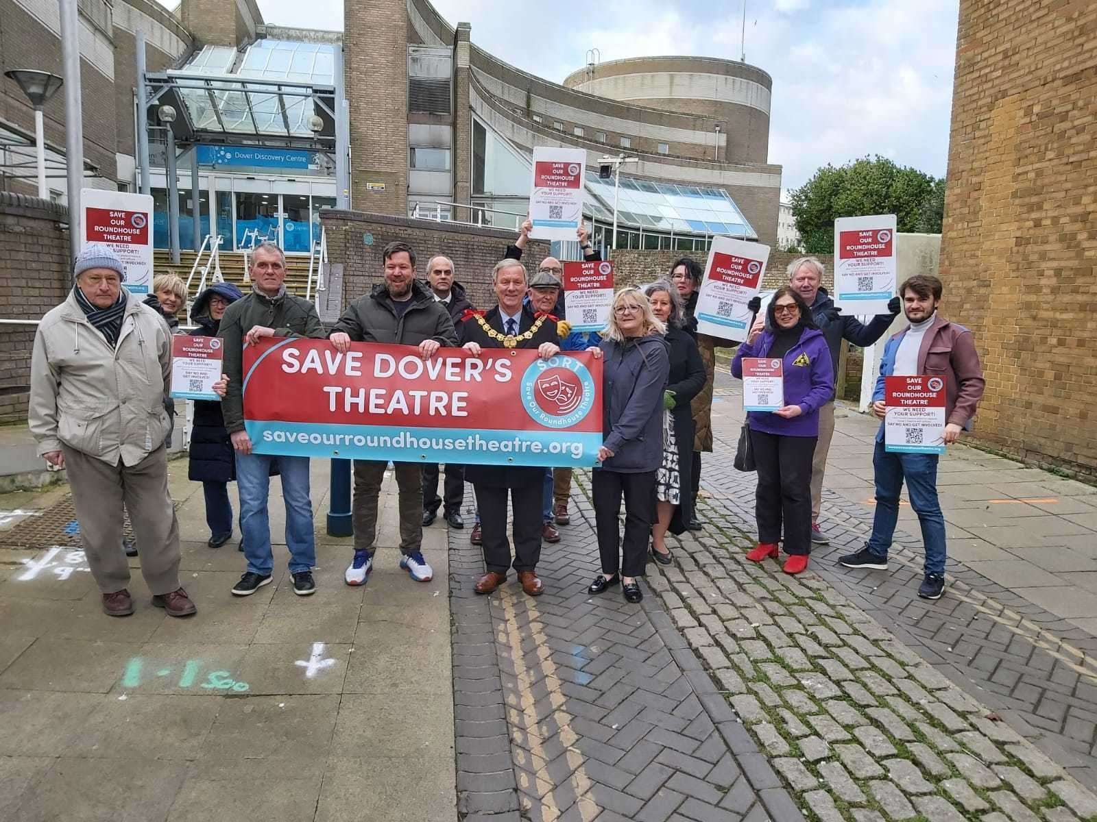 Mayor Gordon Cowan joins a protest outside the Discovery Centre, which has the theatre inside. Picture: Save Our Roundhouse Theatre